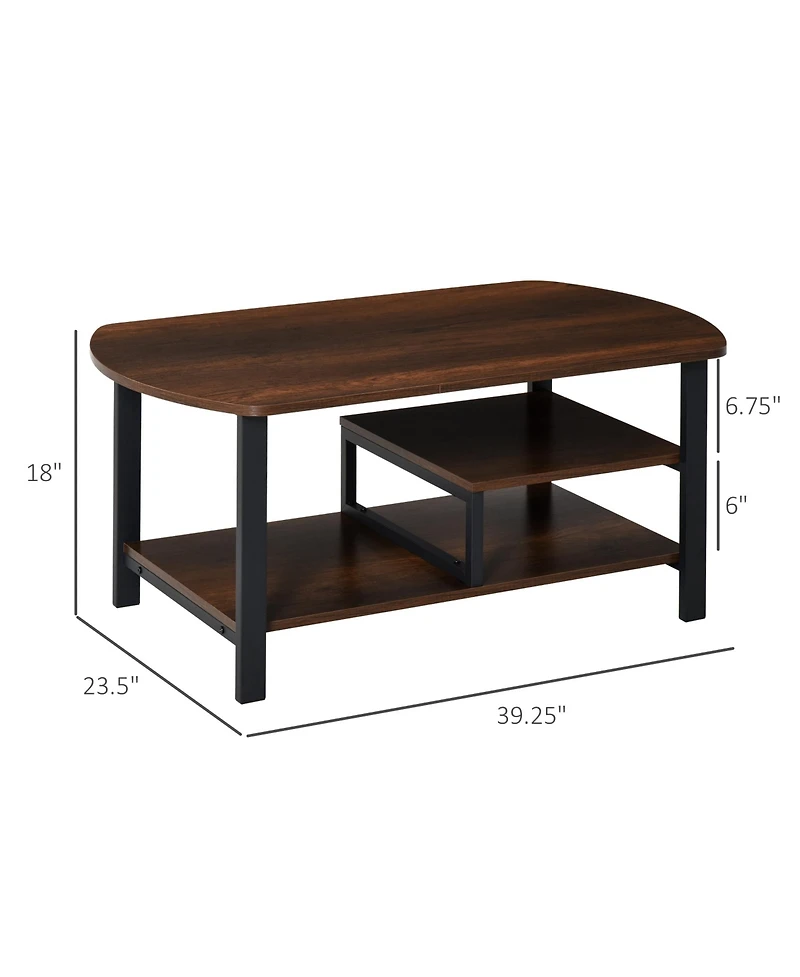 Homcom 3-Tier Metal Frame Table w/Undershelves for Living Room or Office