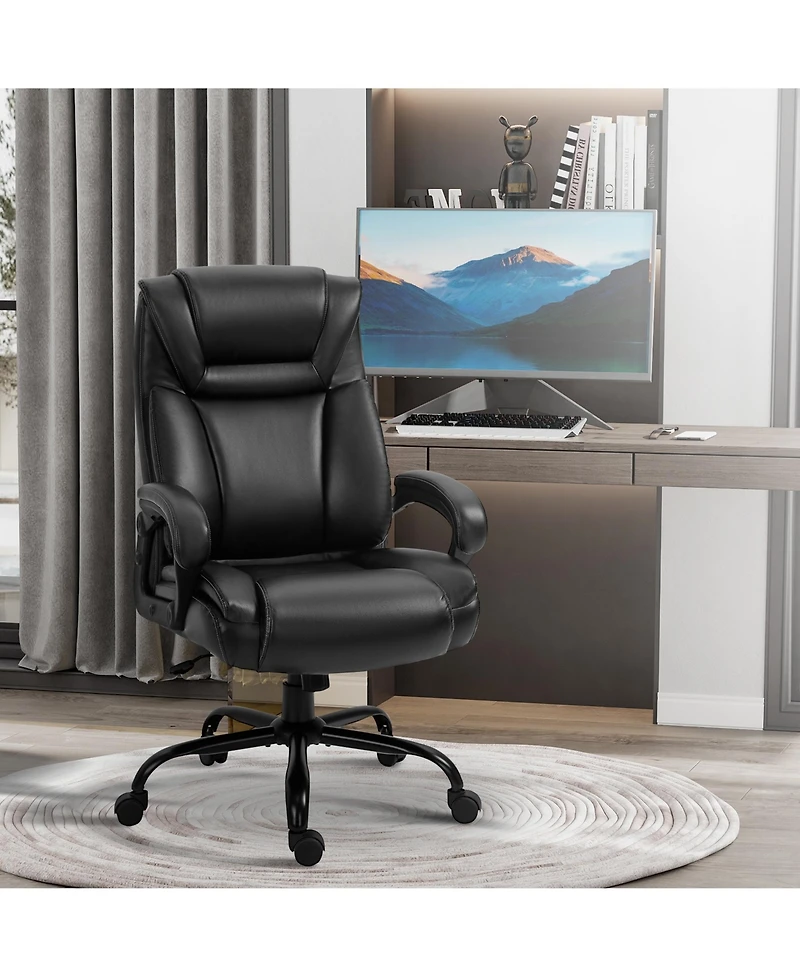 Vinsetto Big and Tall Executive Office Chair w/ Pu Leather Fabric, Wheel, Black