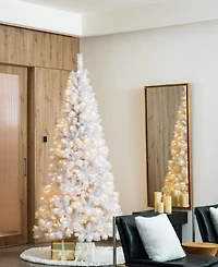 Glitzhome 8' Pre-Lit Pine Slim Artificial Christmas Tree with 500 Warm Lights, Three Function