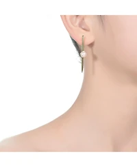 Sterling Silver 14K Gold Plated with Genuine Freshwater Pearl and Bar Drop Earrings