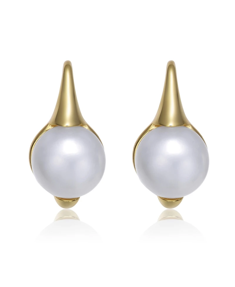 Genevive Sterling Silver 14K Gold Plated with Genuine Freshwater Pearl Leverback Earrings