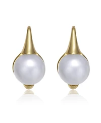 Genevive Sterling Silver 14K Gold Plated with Genuine Freshwater Pearl Leverback Earrings