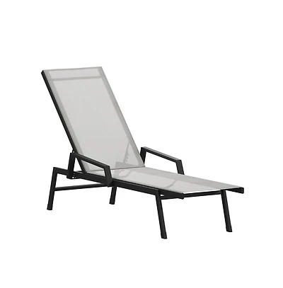 Emma+Oliver Braelin Textilene Adjustable 5 Position Patio Chaise Lounge With Armrests And Metal Frame