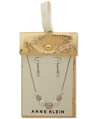 Anne Klein Gold-Tone Pave Fireball & Imitation Pearl Statement Necklace & Drop Earrings Set