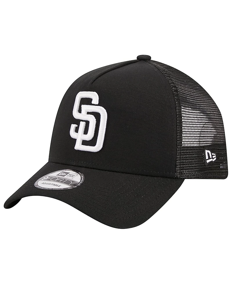 Men's New Era Black San Diego Padres A-Frame 9FORTY Trucker Adjustable Hat