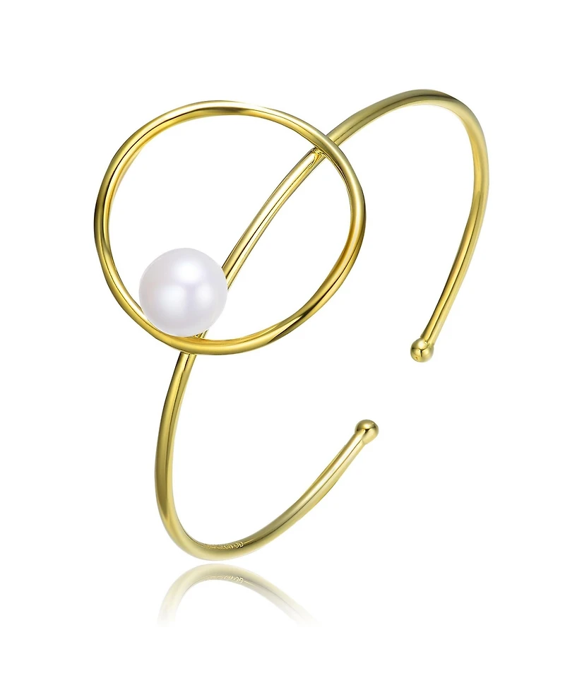 Very Elegant Sterling Silver 14K Gold Plating Genuine Freshwater Pearl Cuff Bracelet
