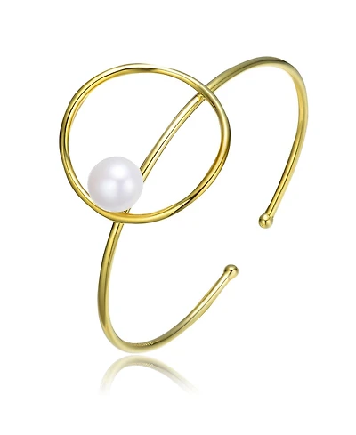 Very Elegant Sterling Silver 14K Gold Plating Genuine Freshwater Pearl Cuff Bracelet