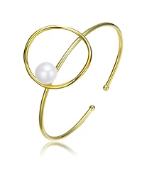 Very Elegant Sterling Silver 14K Gold Plating Genuine Freshwater Pearl Cuff Bracelet