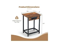 2 Pieces Bedside Nightstand Set with Open Shelf and Charging Station