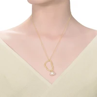 Beautiful Sterling Silver 14K Gold Plated 9-10MMGenuine Freshwater Button Pearl Pendant Necklace