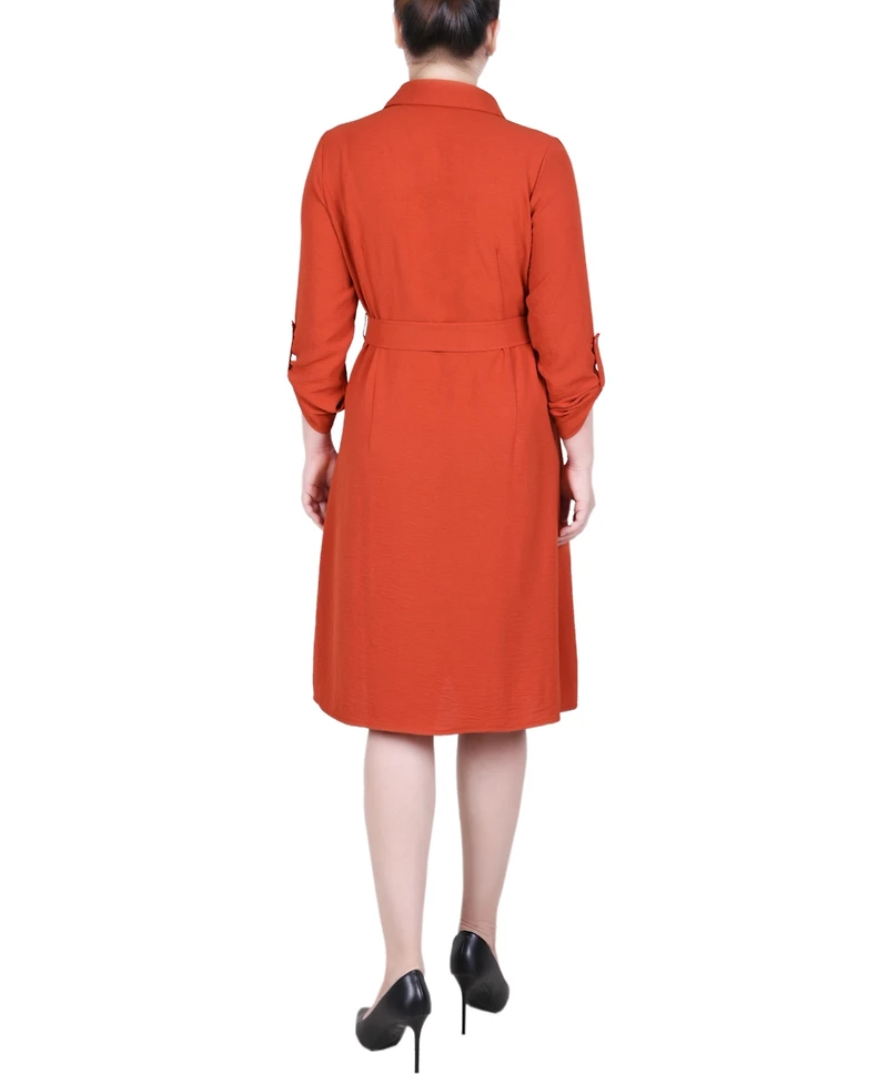 Ny Collection Women's Long Roll Tab Sleeve Shirtdress