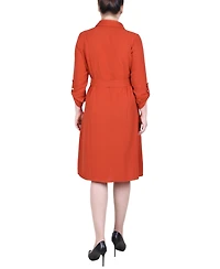 Ny Collection Women's Long Roll Tab Sleeve Shirtdress