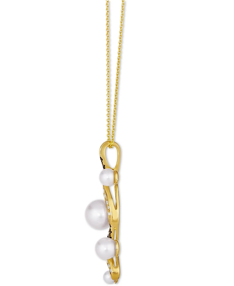 Le Vian Vanilla Pearls (3-8mm) & Diamond (1/4 ct. t.w.) Curvy Adjustable 20" Pendant Necklace in 14k Gold