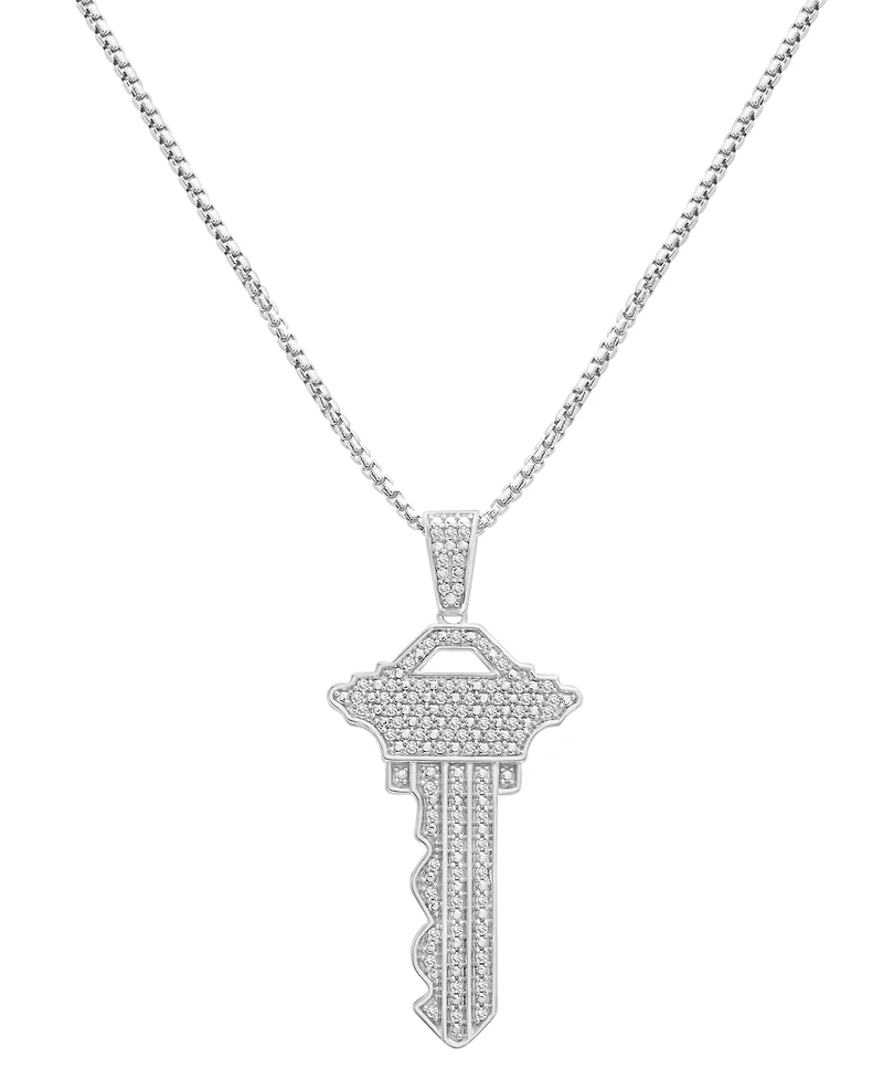 Men's Diamond Pave Key 22" Pendant Necklace (1/4 ct. t.w.) in Sterling Silver