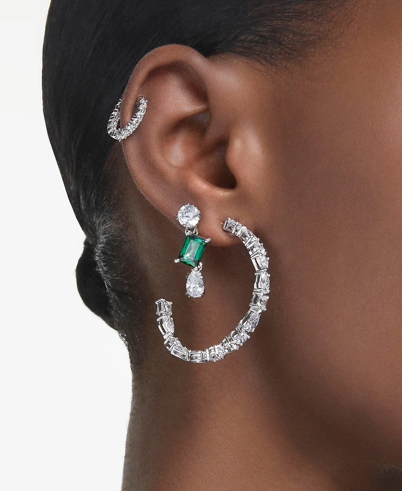 Swarovski Silver-Tone Mesmera Green Stone Drop Earrings