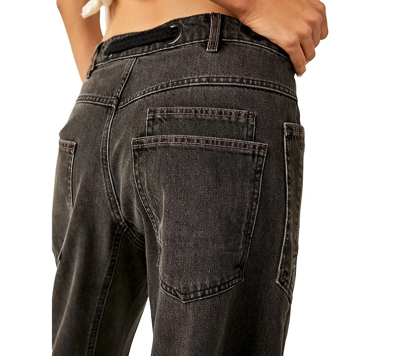 Free People Women's Moxie Low-Slung Pull-On Boyfriend Jeans