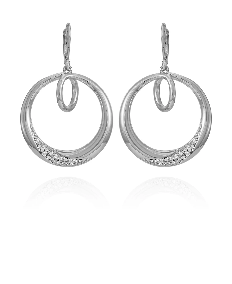 Vince Camuto Silver-Tone Glass Stone Bold Hoop Drop Earrings