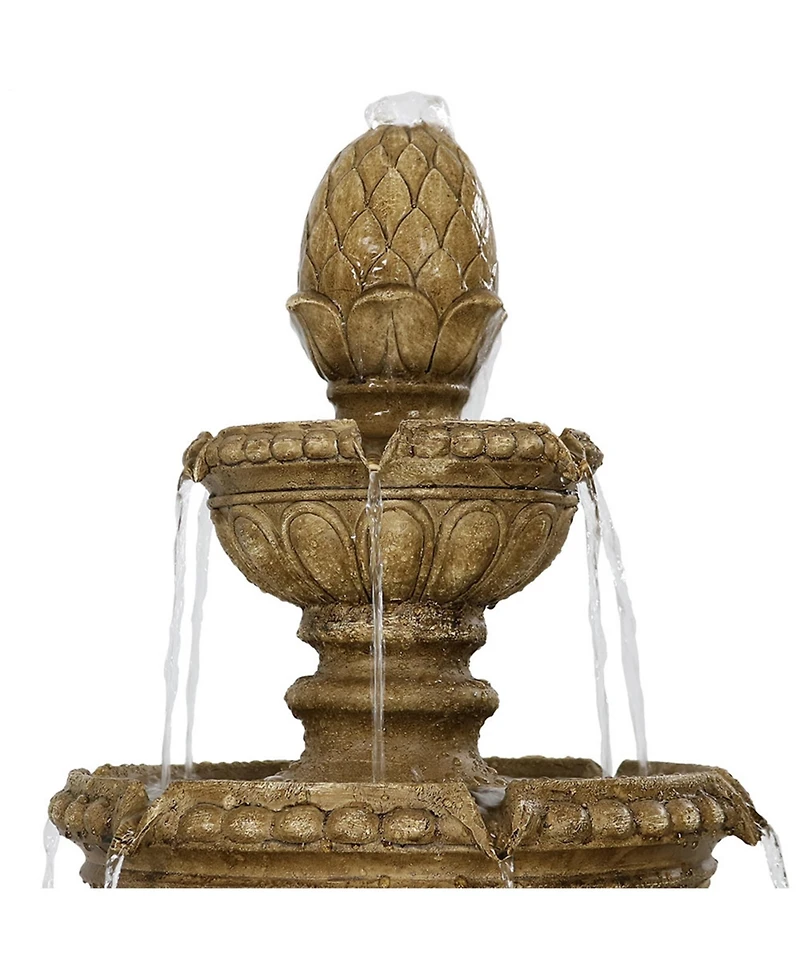 65"H Electric Resin and Concrete 4-Tier Eggshell Edge Outdoor Water Fountain with Led Lights