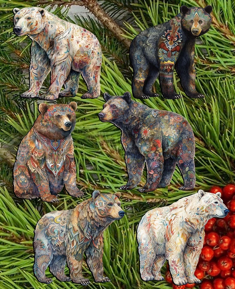 Designocracy Holiday Wooden Clip-On Ornaments Bear Parade Set of 6 G. DeBrekht
