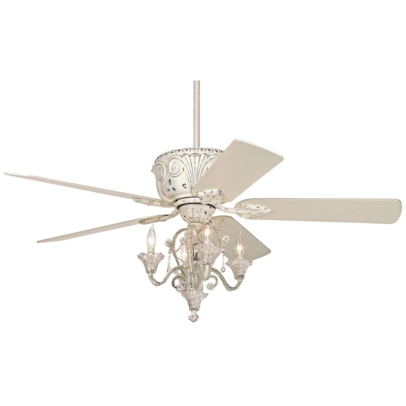 52" Casa Vieja Vintage Chic Ceiling Fan with Light Led Crystal Chandelier Rubbed White Living Room Kitchen Bedroom