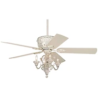 52" Casa Vieja Vintage Chic Ceiling Fan with Light Led Crystal Chandelier Rubbed White Living Room Kitchen Bedroom