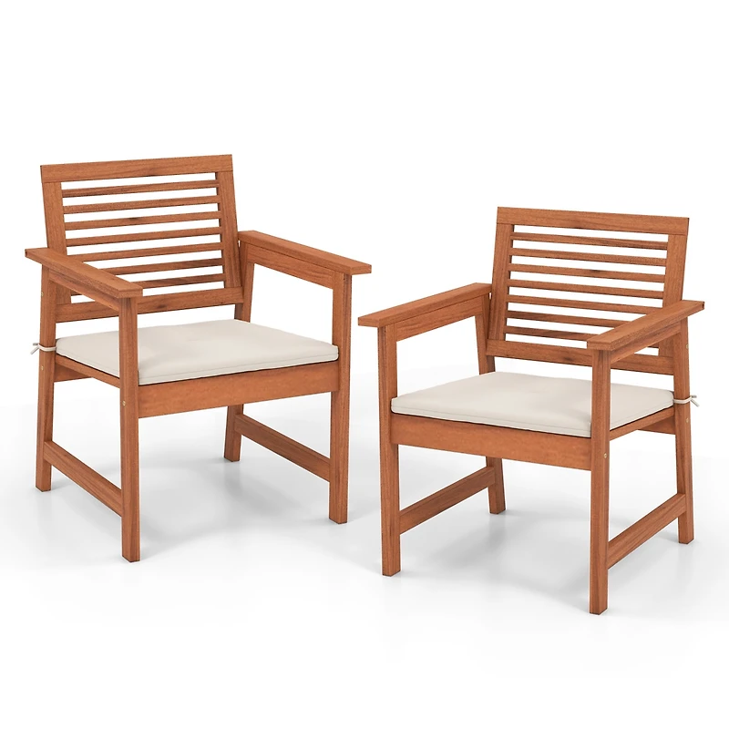 Set of Outdoor Dining Chair Patio Solid Wood Chairs with Comfortable Cushions