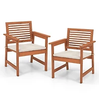 Set of Outdoor Dining Chair Patio Solid Wood Chairs with Comfortable Cushions