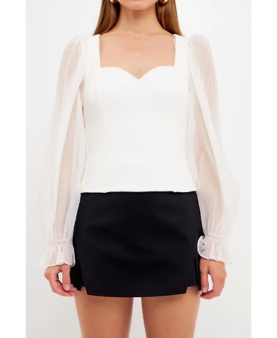 endless rose Women's Organza Sleeve Knit Top