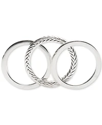 Lauren Ralph Lauren 3-Pc. Set Polished & Herringbone Design Stack Rings in Sterling Silver