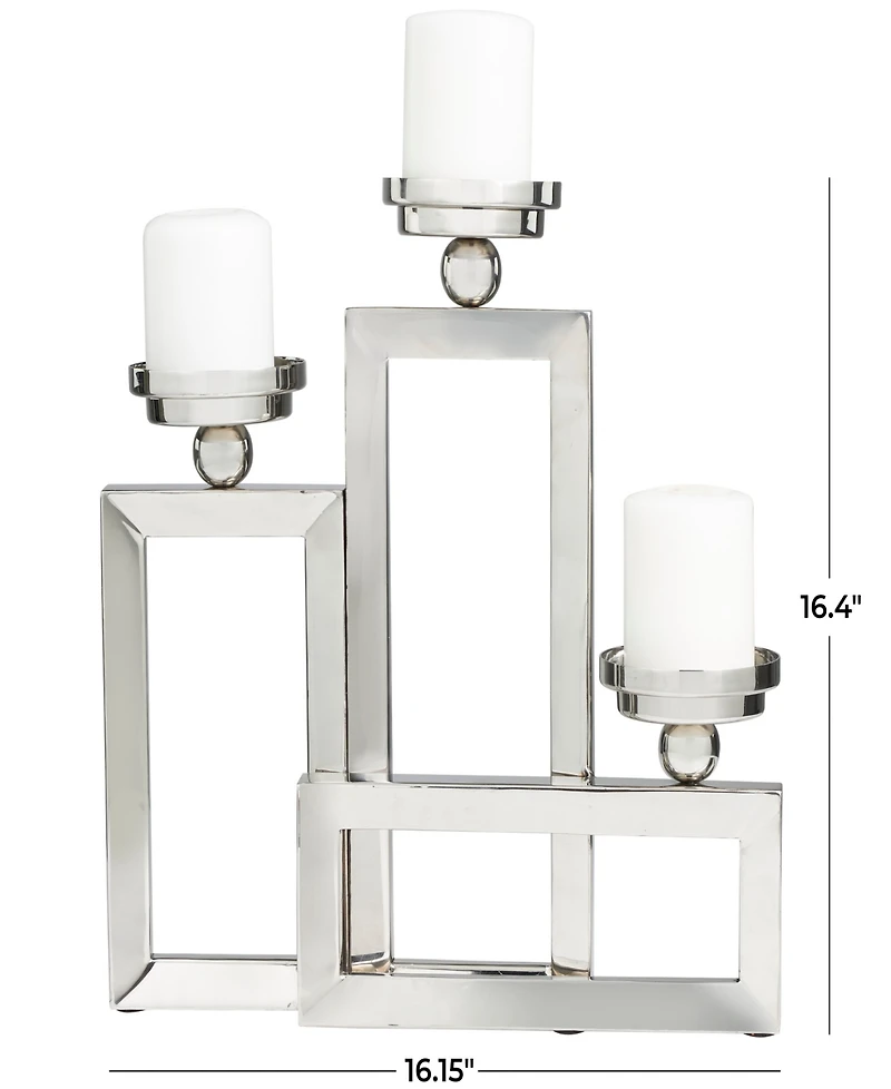 Stainless Steel Open Frame Geometric Candelabra with Various Rectangles, 16" x 5" x 16"