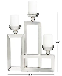 Stainless Steel Open Frame Geometric Candelabra with Various Rectangles, 16" x 5" x 16"