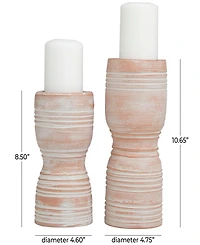Ceramic Whitewashed Ribbed Terracotta Candle Holder 11" and 9" H, Set of 2