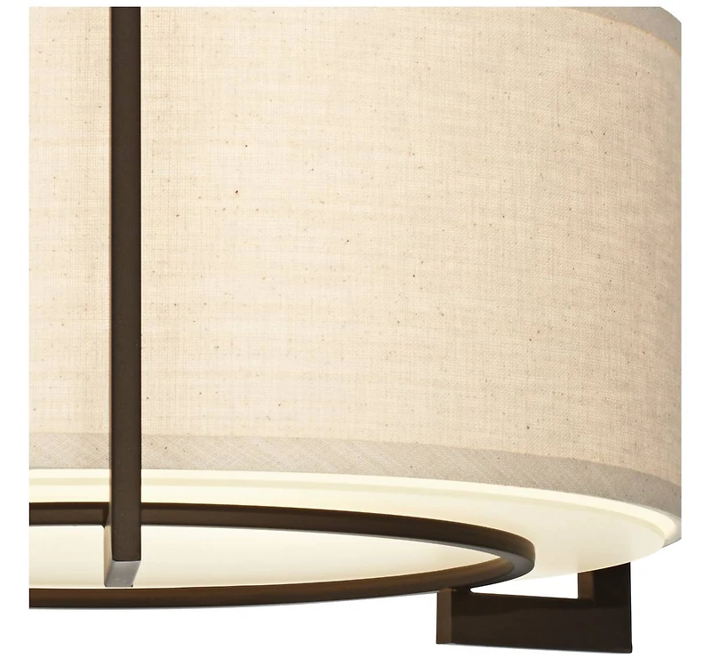 Possini Euro Design Stinson Modern Ceiling Light Semi Flush Mount Fixture 17 1/4" Wide Bronze 3-Light Linen Drum Shade for Bedroom Kitchen Living