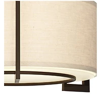 Possini Euro Design Stinson Modern Ceiling Light Semi Flush Mount Fixture 17 1/4" Wide Bronze 3-Light Linen Drum Shade for Bedroom Kitchen Living