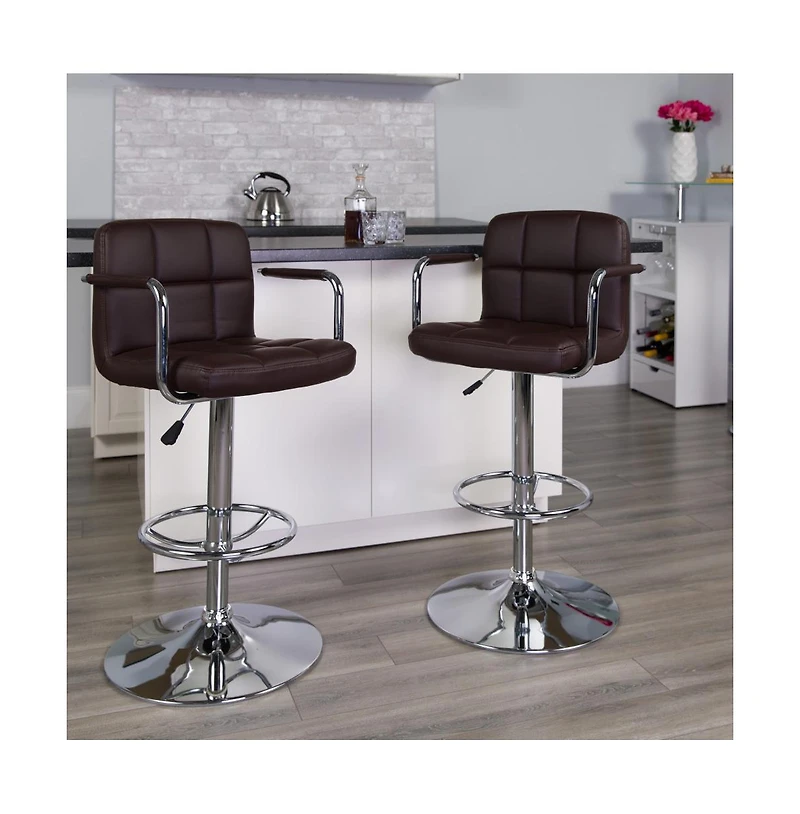 Emma+Oliver Adjustable Bar Stools | Set Of 2 Counter Height Barstools With Back And Armrest