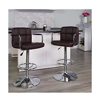 Emma+Oliver Adjustable Bar Stools | Set Of 2 Counter Height Barstools With Back And Armrest