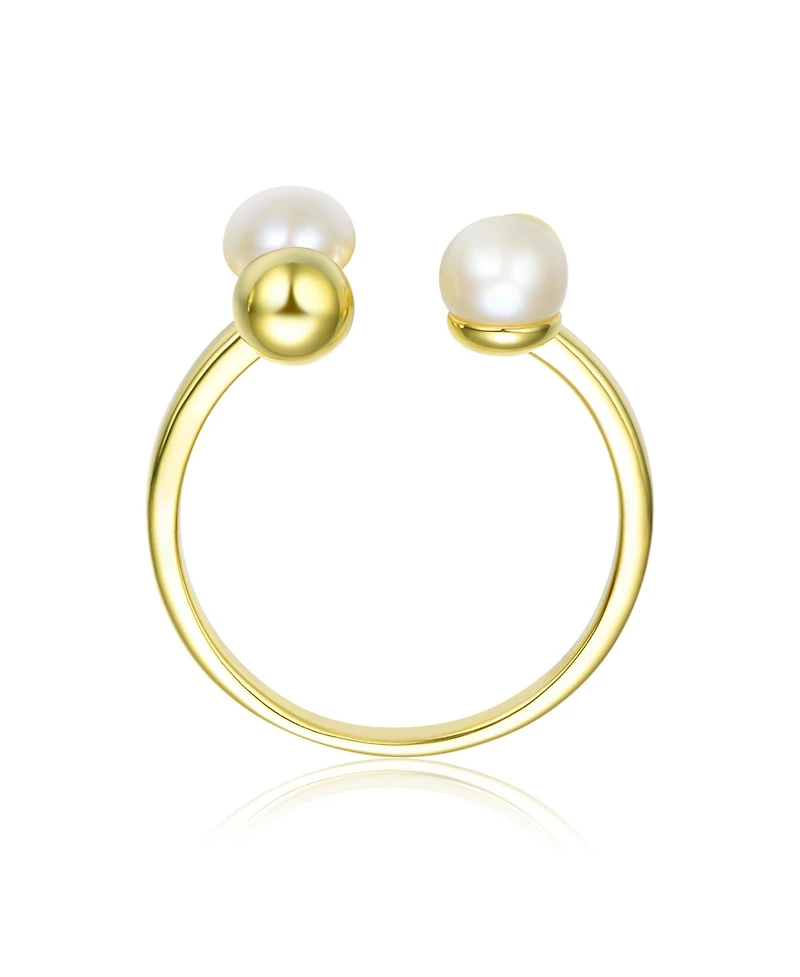 Sterling Silver 14K Gold Plated and 5MM Fresh Water Pearl Modern Ring