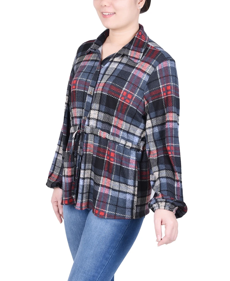 Ny Collection Petite Long Dolman Sleeve Drawstring-Waist Tunic Top
