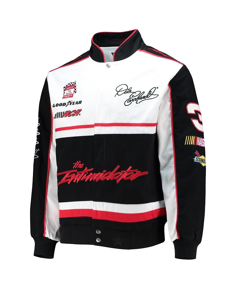 Men's Jh Design Black, White Dale Earnhardt Twill Uniform Full-Snap Jacket