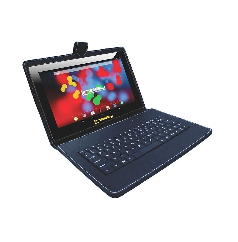 New Linsay 10.1" Tablet Octa Core 128GB Bundle with Black Keyboard Case Newest Android 14