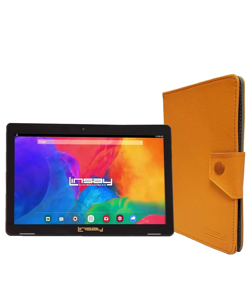 Linsay New 10.1" Tablet Octa Core 128GB Bundle with Orange Case Newest Android 13