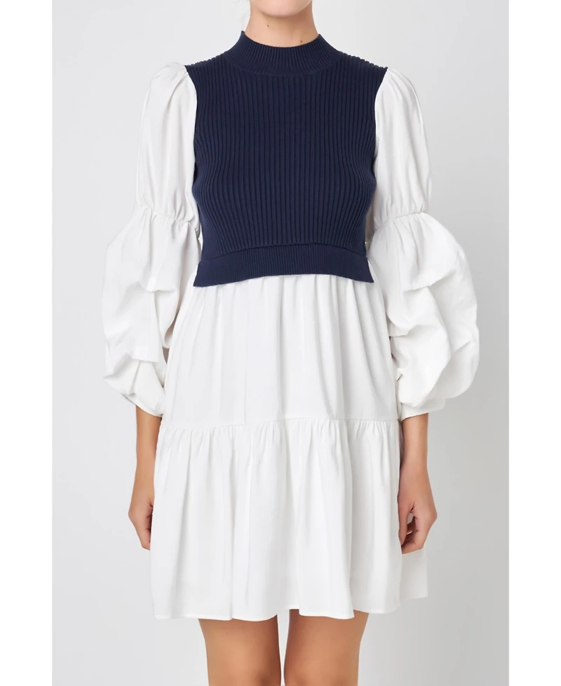 English Factory Women's Mixed Media Mini Dress