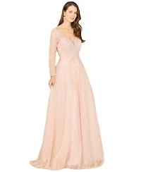 Lara Women's Long Sleeve Beaded Lace Gown