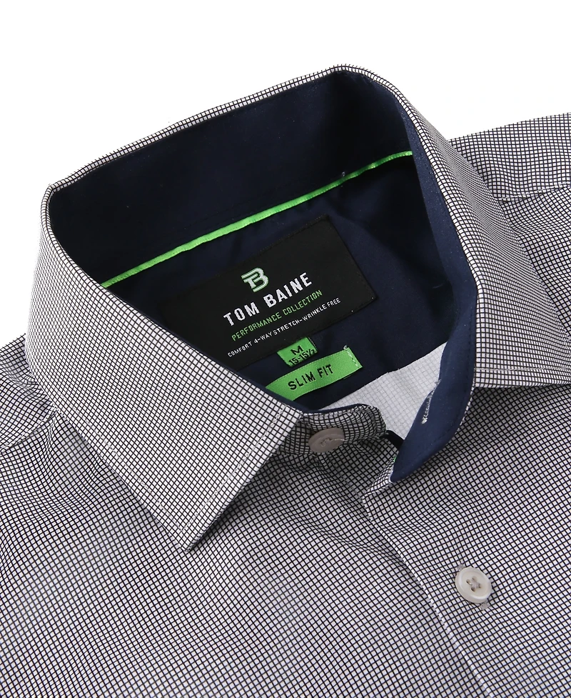 Tom Baine Men's Performance Stretch Mini Plaid Button Down Dress Shirt