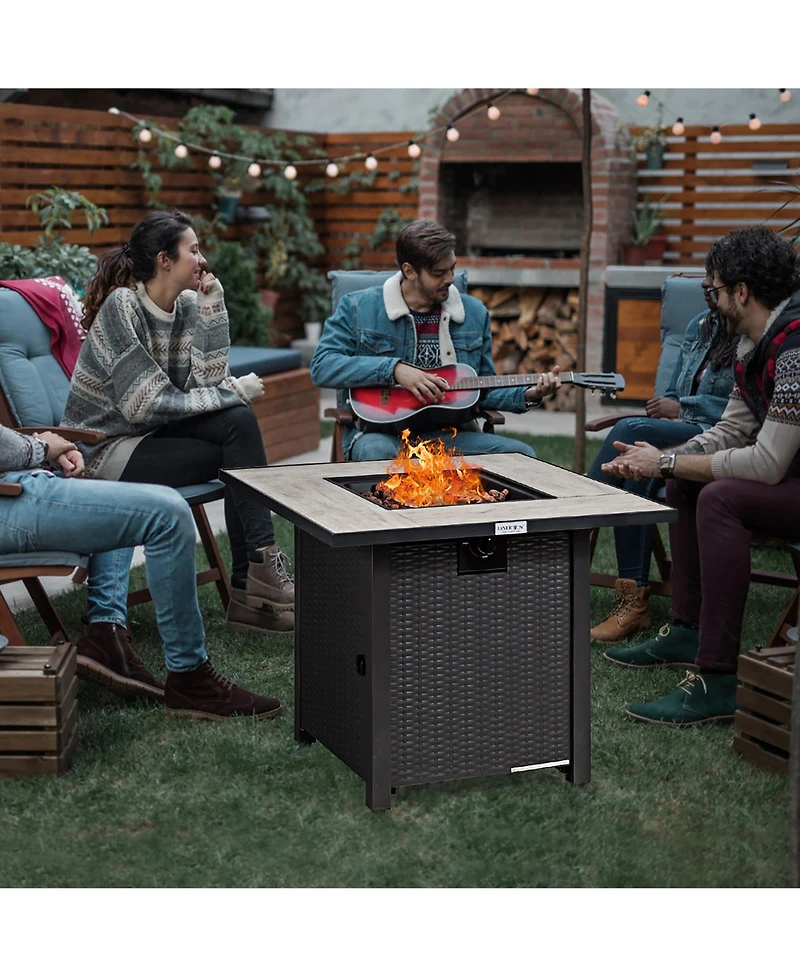 Costway 30'' Square Propane Gas Fire Pit Table Ceramic Tabletop 50,000 Btu