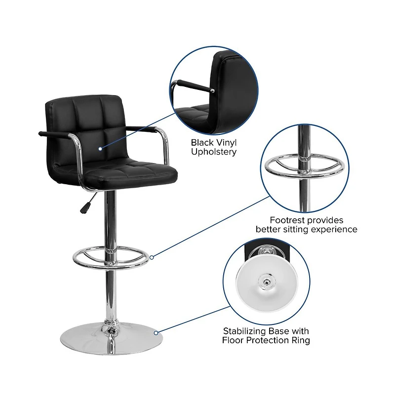 Emma+Oliver Adjustable Bar Stools | Set Of 2 Counter Height Barstools With Back And Armrest