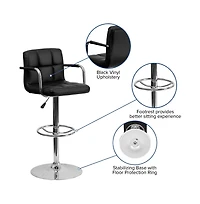 Emma+Oliver Adjustable Bar Stools | Set Of 2 Counter Height Barstools With Back And Armrest