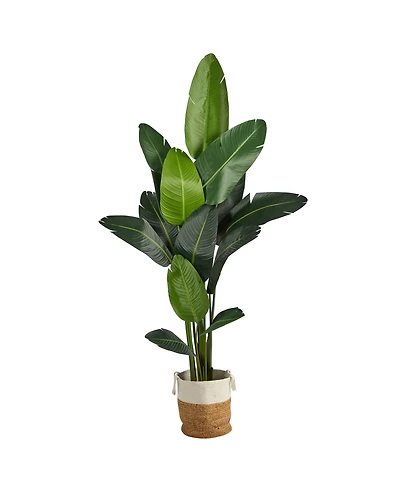 Nearly Natural 84" Artificial Travelers Palm Tree with Handmade Jute Cotton Basket