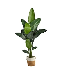 Nearly Natural 84" Artificial Travelers Palm Tree with Handmade Jute Cotton Basket