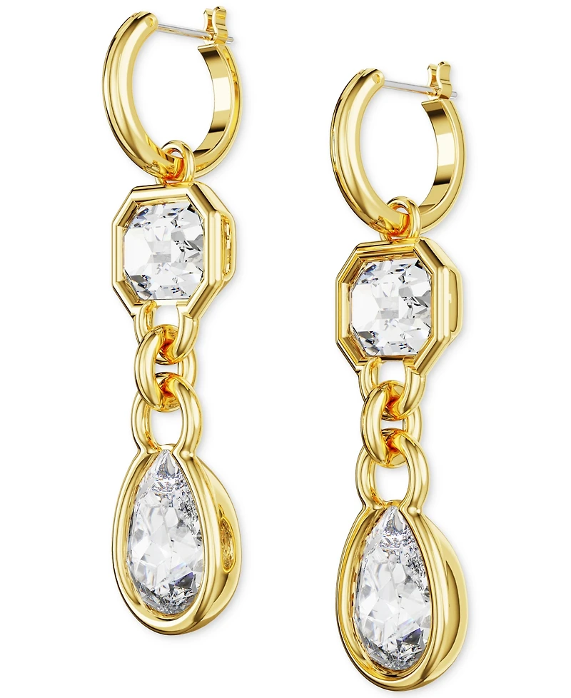 Swarovski Gold-Tone Mixed Crystal Double Charm Hoop Earrings